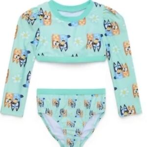 Kids Mint Long-Sleeve Two-Piece Swim Set with BLUEY Cartoon Print NWT SIZE 5